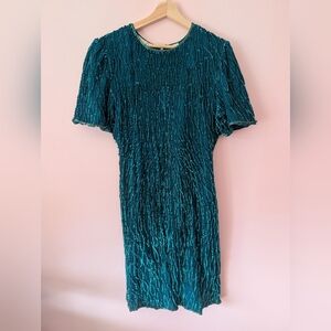 Vintage '80s Laurence Kazar Silk Beaded Teal/Emerald Dress Size Large